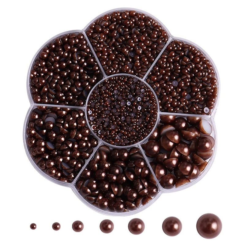 BLAAROOM 5800Pcs Half Pearls for Crafts, Flatback for Artwork Making, DIY Rhinestones Accessory Nail Art, Face Gems Jewels Flat Back Craft for Artist Creative - Brown - Image 1